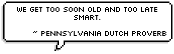 We get too soon old and too late smart. ~ Pennsylvania Dutch proverb