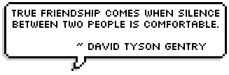 True friendship comes when silence between two people is comfortable. ~ David Tyson Gentry